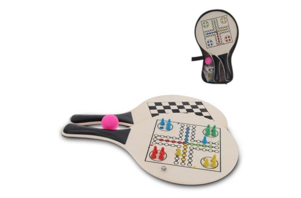 Paletki tenisowe z MDF i planszą do gry w chińczyka