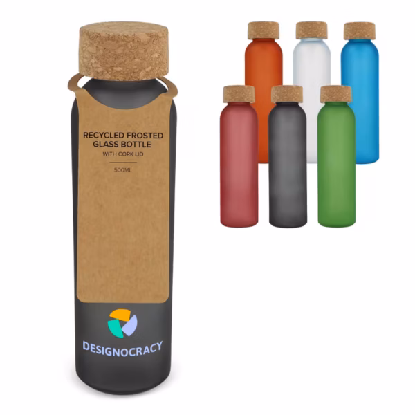 Matowa szklana butelka z recyklingu z korkiem 500ml - LT98880