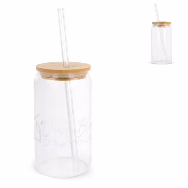 Szklanka z bambusową pokrywką i słomką 450 ml - LT98320